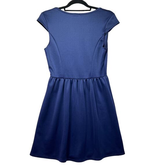 Trendyland Cap Sleeve Scoop Neck Pull On Midi Dress Size Large Navy Blue - Picture 4 of 12